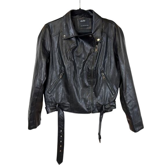 Elodie Jackets & Blazers - Elodie Black Asymmetrical Belted Moto Faux Leather Jacket XL